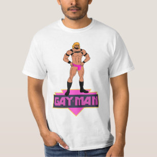Superheld GAY-MAN in roze jock-riemen T-shirt