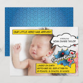 Superheld geboorte aankondiging kaart, SuperBABY b (Voorkant / Achterkant)