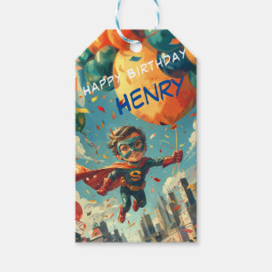 Superheld Gelukkig Verjaardagsontwerp voor Kindere Cadeaulabel