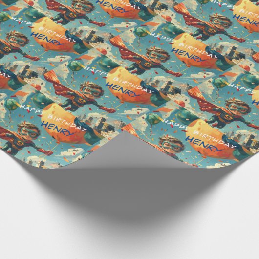 Superheld Gelukkig Verjaardagsontwerp voor Kindere Cadeaupapier (Hoek)
