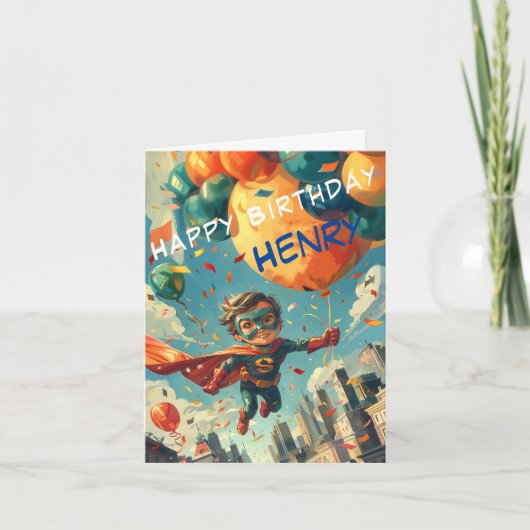 Superheld Gelukkig Verjaardagsontwerp voor Kindere Kaart (Voorkant)