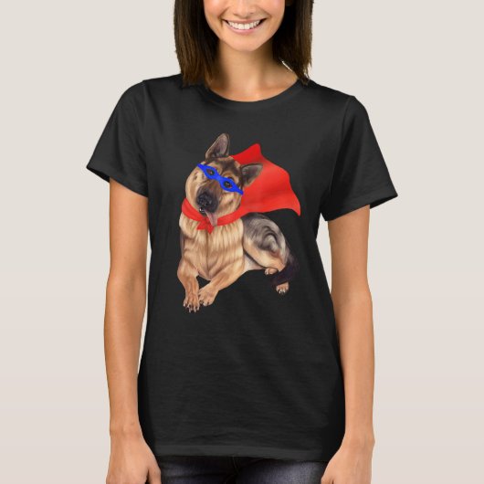 Superheld German Shepherd Dog in Masker and Cape T-shirt (Voorkant)