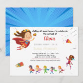 Superheld Girl Baby shower Kaart (Voorkant / Achterkant)