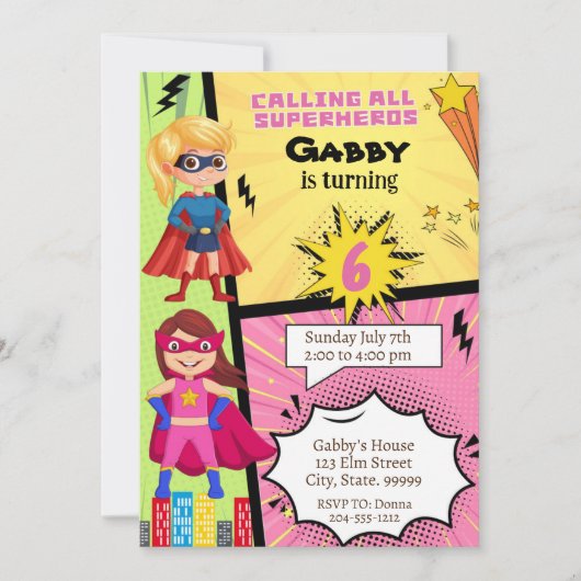 Superheld Girl Birthday Uitnodiging (Voorkant)
