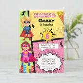 Superheld Girl Birthday Uitnodiging (Staand voorkant)