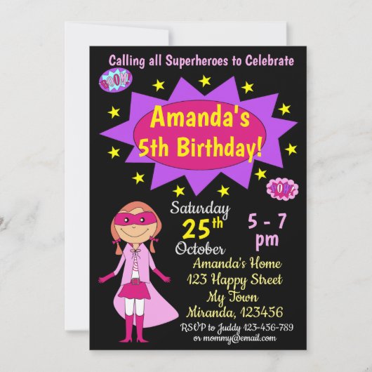 Superheld Girl Birthday Uitnodiging (Voorkant)