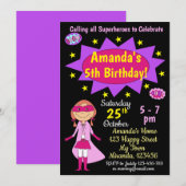Superheld Girl Birthday Uitnodiging (Voorkant / Achterkant)
