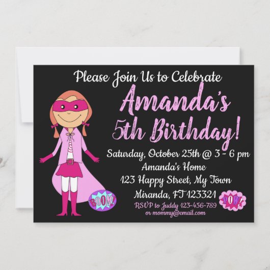Superheld Girl Birthday Uitnodiging (Voorkant)