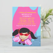Superheld girl Birthday Uitnodiging voor de super  (Staand voorkant)