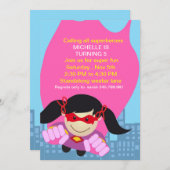 Superheld girl Birthday Uitnodiging voor de super  (Voorkant / Achterkant)