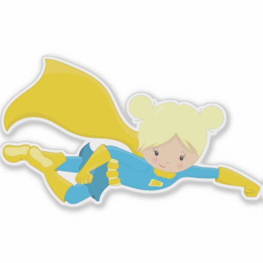 Superheld Girl, Blonde Hair, Hero, gele cape Sticker (Voorkant)