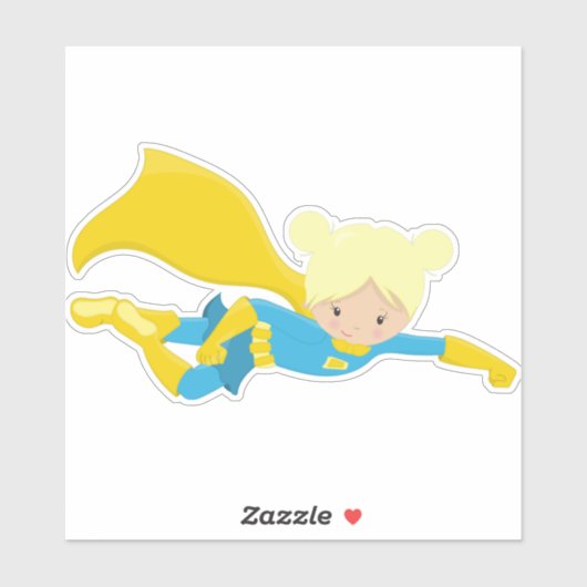 Superheld Girl, Blonde Hair, Hero, gele cape Sticker (Vel)
