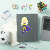 Superheld Girl, Blonde Hair, Hero, Paarse Cape Sticker (iPad Cover)