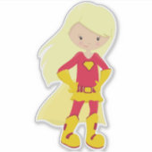 Superheld Girl, Blonde Hair, Hero, Red Costume Sticker (Voorkant)