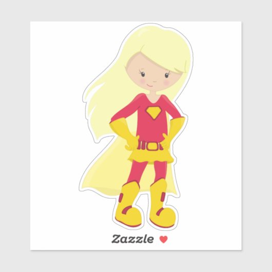 Superheld Girl, Blonde Hair, Hero, Red Costume Sticker (Vel)