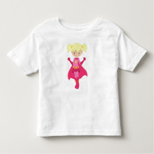 Superheld Girl, Blonde Hair, Roze Cape, Cute Girl Kinder Shirts