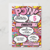 Superheld Girl Comic Book Birthday Party Pink Kaart (Voorkant)