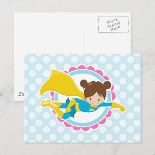 Superheld Girl - Cute Flying Hero in Cape Briefkaart (Voorkant / Achterkant)