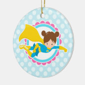 Superheld Girl - Cute Flying Hero in Cape Keramisch Ornament (Links)