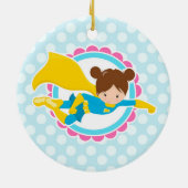 Superheld Girl - Cute Flying Hero in Cape Keramisch Ornament (Achterkant)