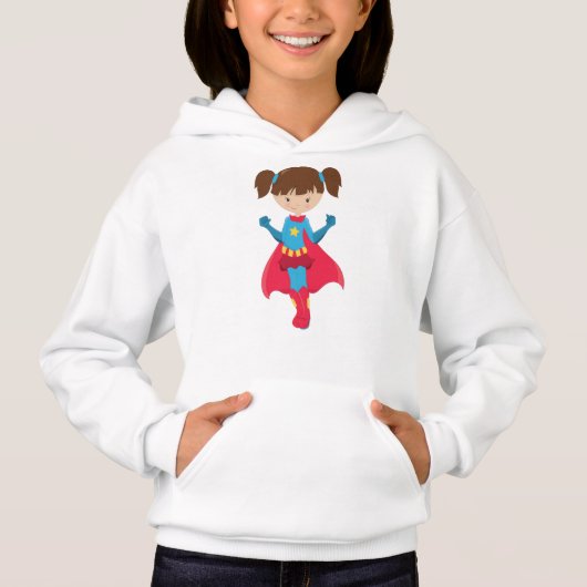 Superheld Girl, Cute Girl, Brown Hair, Red Cape (Voorkant)