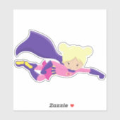 Superheld Girl, Hero, Blonde Hair, Paarse Cape Sticker (Vel)