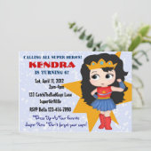 Superheld Girl Invitation Kaart (Staand voorkant)