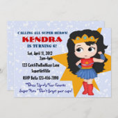 Superheld Girl Invitation Kaart (Voorkant / Achterkant)