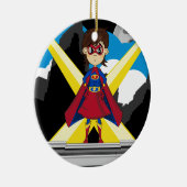 Superheld Girl op Rooftop Keramisch Ornament (Rechts)