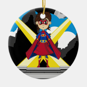 Superheld Girl op Rooftop Keramisch Ornament