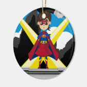 Superheld Girl op Rooftop Keramisch Ornament (Links)