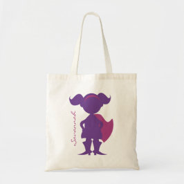 Superheld Girl Silhouette - Aangepast Paars Tote Bag