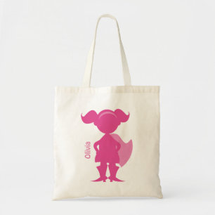Superheld Girl Silhouette Persoonlijk Roze Tote Bag