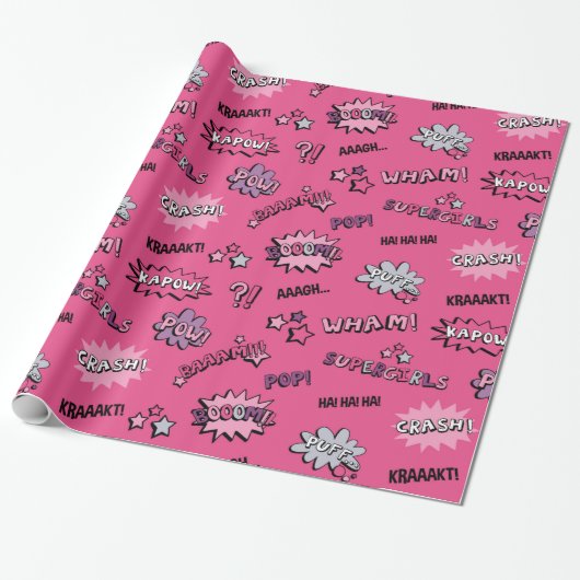 Superheld Girly Pattern Cadeaupapier (Uitgerold)