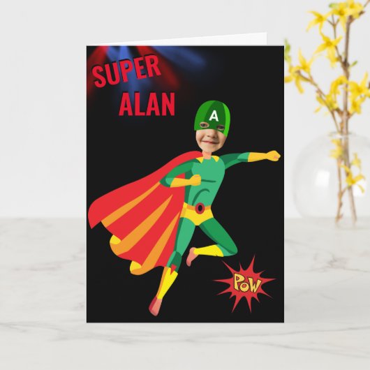 Superheld Green Flying Boy Amazing Fab Birthday  Kaart (Gele Bloem)
