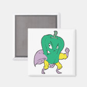 superheld groene paprika cartoon personage magneet (Voorkant / Achterkant)