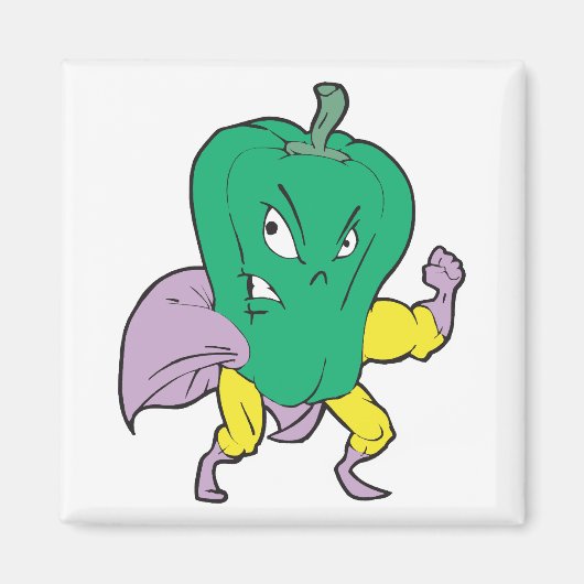 superheld groene paprika cartoon personage magneet (Voorkant)