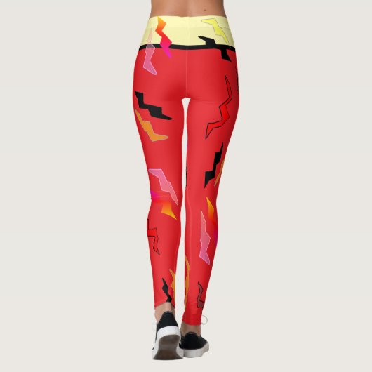 Superheld Halloween Red Cream Lightning Bolts Leggings (Achterkant)