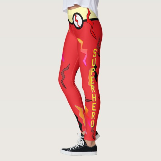 Superheld Halloween Red Cream Lightning Bolts Leggings (Links)