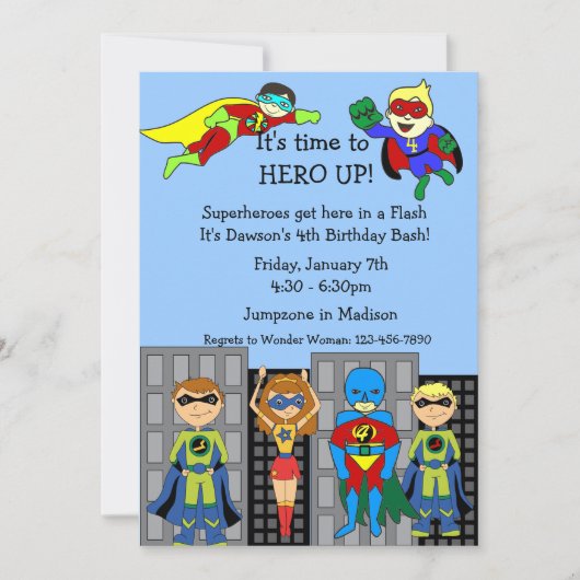 Superheld Hero Up Invitation Kaart (Voorkant)