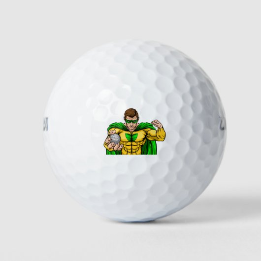 Superheld Holding Golf Ball Sports Mascot Golfballen (Voorkant)
