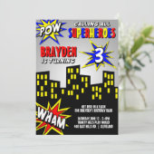 Superheld in de stad Boys Birthday Kaart (Staand voorkant)