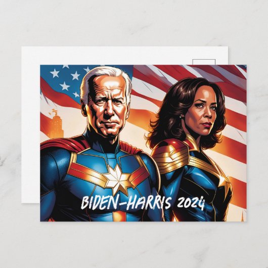Superheld Joe Biden en Kamala Harris Briefkaart (Voorkant / Achterkant)