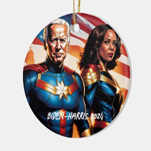 Superheld Joe Biden en Kamala Harris Keramisch Ornament (Links)