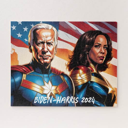 Superheld Joe Biden en Kamala Harris Legpuzzel (Horizontaal)