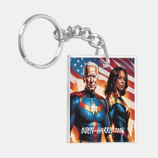 Superheld Joe Biden en Kamala Harris Sleutelhanger (Voorkant Links)