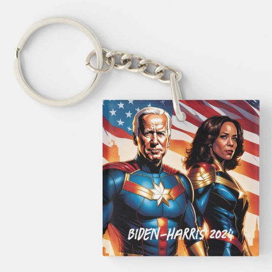 Superheld Joe Biden en Kamala Harris Sleutelhanger (Voorkant)