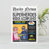 Superheld Joint Twins Birthday Boy Girl Foto Bedankkaart (Staand voorkant)