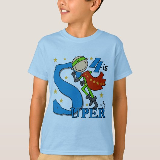 Superheld Jongen 4e Verjaardag Tshirts en geschenk (Voorkant)