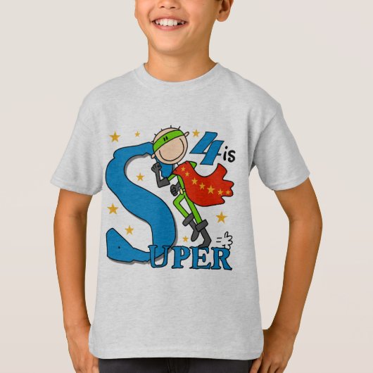 Superheld Jongen 4e Verjaardag Tshirts en geschenk (Voorkant)